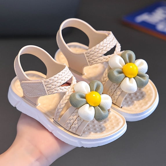 BXJX Girls Comfort Sandals, Adjustable Strap Casual Open Toe Non Slip Shoes for Kids Beige Size 9.5(Little Kids)