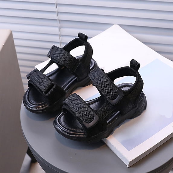 BXJX Girls Comfort Sandals, Adjustable Strap Non Slip Soft Sole Open Toe Kids Summer Shoes Black Size 3 T