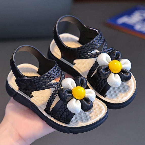 BXJX Girls Comfort Sandals, Adjustable Strap Open Toe Non Slip Casual Shoes for Kids Black Size 9(Toddler)