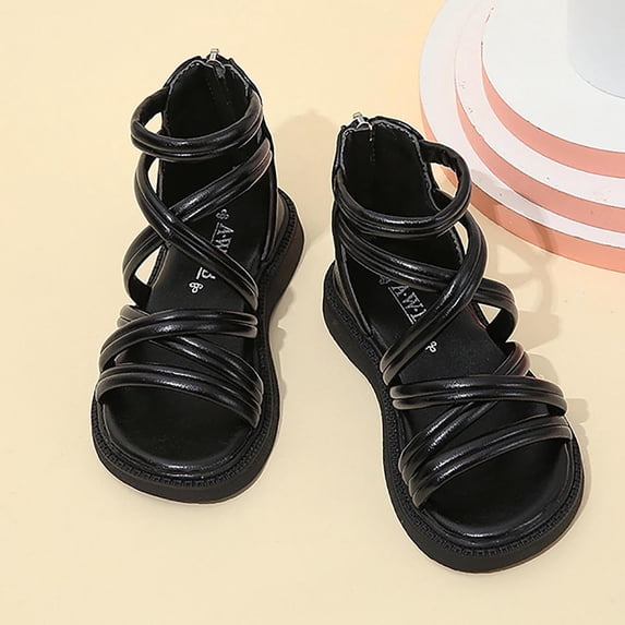 BXJX Girls Comfort Sandals, Non Slip Platform Open Toe Adjustable Strap Shoes for Kids Black Size 4 T
