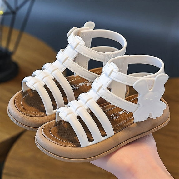 BXJX Girls Comfort Sandals, Open Toe Slip-Resistant Adjustable Strap Summer Summer Shoes for Kids White Size 8(Toddler)