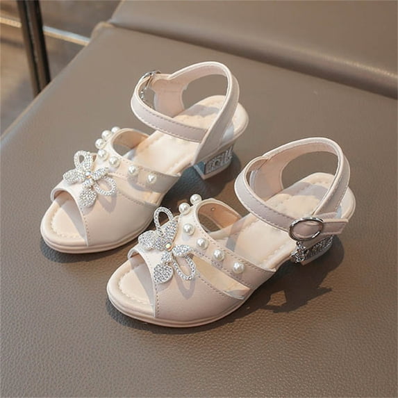 BXJX Girls Comfort Sandals, Slip-Resistant Princess Open Toe Adjustable Strap Summer Shoes for Kids Beige Size 2.5(Big Kids)