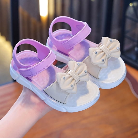BXJX Girls Comfort Sandals, Soft Sole Adjustable Strap Non Slip Open Toe Shoes for Kids Purple Size 12(Little Kids)