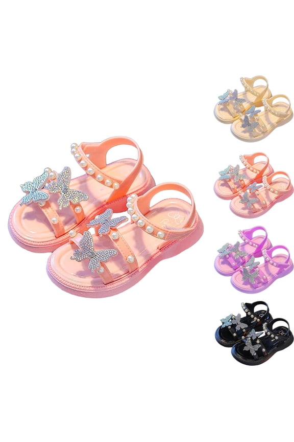 Girls Comfort Sandals, Soft Sole Open Toe Adjustable Strap Non Slip Kids Summer Shoes Pink Size 1(Big Kids)