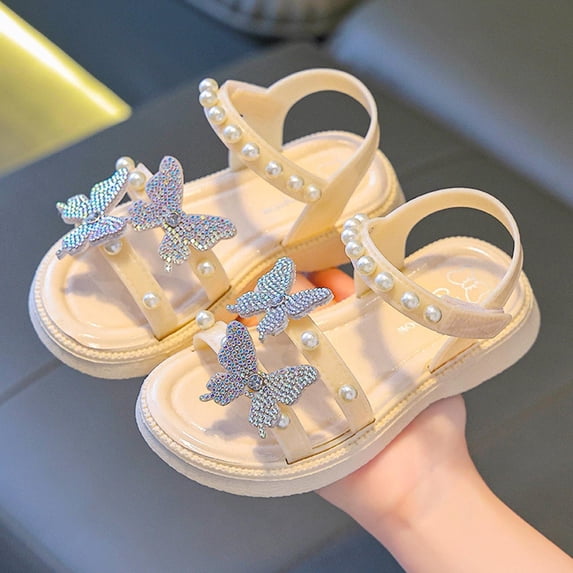 BXJX Girls Comfort Sandals, Soft Sole Open Toe Adjustable Strap Non Slip Kids Summer Shoes White Size 12(Little Kids)
