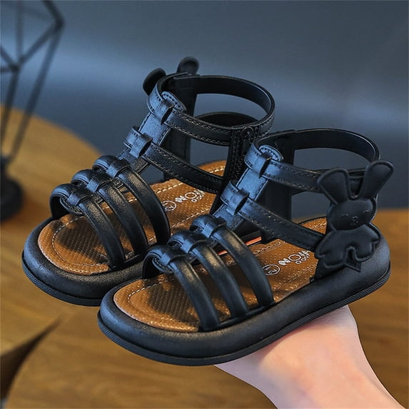 BXJX Girls Comfort Sandals, Summer Open Toe Slip-Resistant Adjustable Strap Summer Shoes for Kids Black Size 11.5(Little Kids)