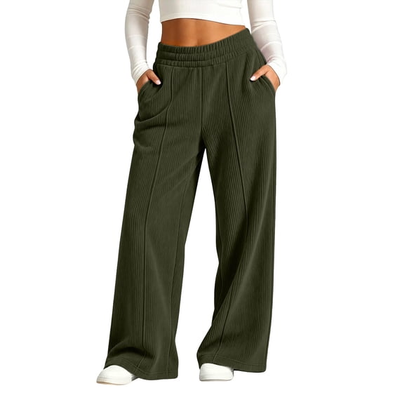 BXJX Girls Corduroy Pants, Fall Wide‑Leg Fashion Elastic Waist Casual Trousers with Pockets Army Green Size 6-7 T