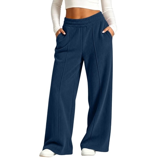 BXJX Girls Corduroy Pants, Wide‑Leg Fashion Fall Elastic Waist Casual Trousers with Pockets Navy Size 4-5 T