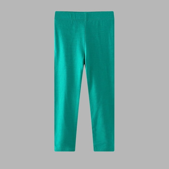 BXJX Girls Cotton Leggings, Soft Full Length High Waist Stretchable Kids Yoga Leggings Green Size 6-7 T