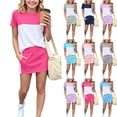 thumbnail image 1 of BXJX Girls Cotton Outfit Sets 2 Piece, Crew Neck Short Sleeve Color Block Girls Summer Clothing Sets Hot Pink Size 14 T, 1 of 10