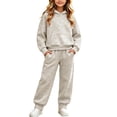 thumbnail image 1 of BXJX Girls Cotton Outfit Sets 2 Piece, Long Sleeve Outdoor Sports Hoodies and Jogger Pants Sets Gray Size 7-8 T, 1 of 9