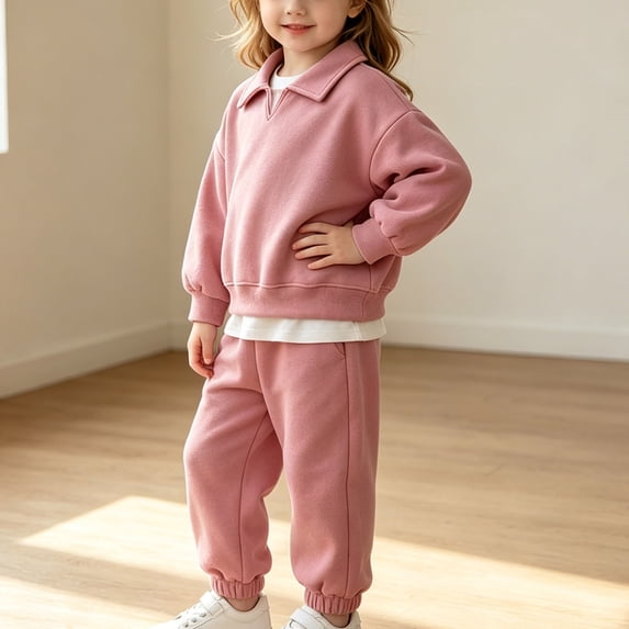 BXJX Girls Cotton Outfit Sets, Long Sleeve 2 PC Sports Warm Sweatshirts and Sweatpants Sets Watermelon Red Size 3-4 T