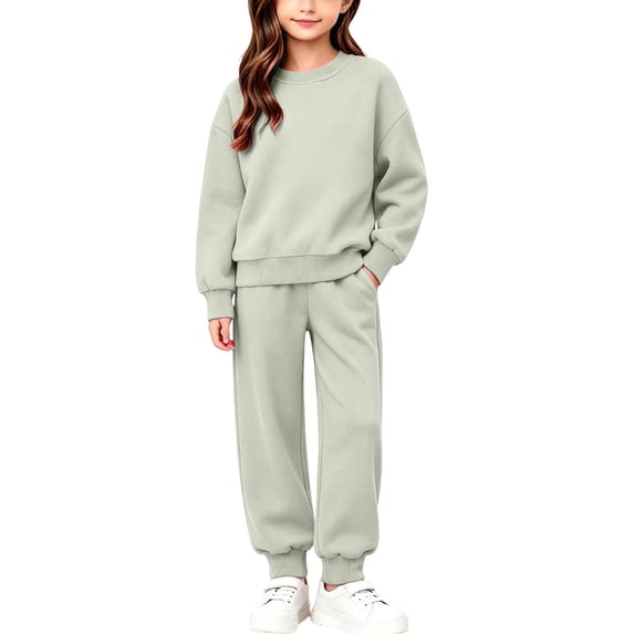 BXJX Girls Cotton Outfit Sets Long Sleeve, 2 Piece Pullover School Sweatshirts and Jogger Pants Sets Green Size 1-2 T