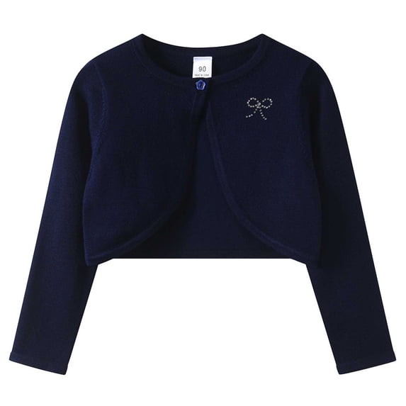 BXJX Girls Cropped Cardigans, Knitted Long Sleeve School Open Front Kids Fall Shrugs Navy Size 1-2 T