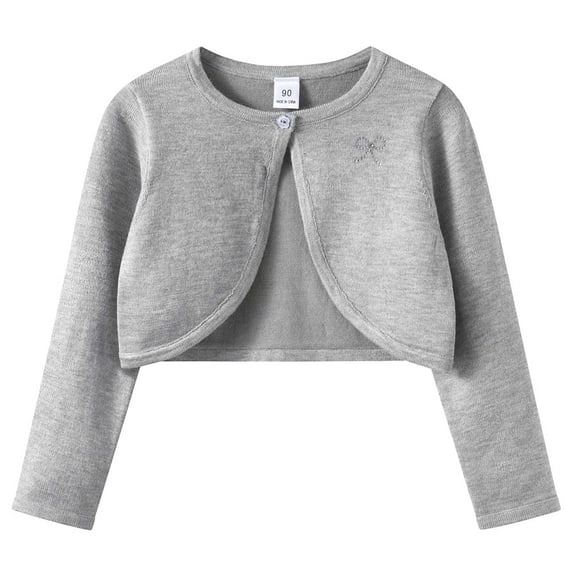 BXJX Girls Cropped Cardigans, Long Sleeve School Open Front Knitted Kids Fall Shrugs Gray Size 7-8 T