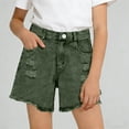 thumbnail image 1 of BXJX Girls Denim Shorts, School Summer Elastic Waist Relaxed Fit Kids Jean Shorts Army Green Size 11-12 T, 1 of 6
