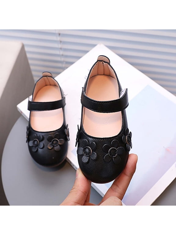 Girls Dress Shoes, Flat Heel Closed Toe Non Slip Casual Kids Princess Shoes Black Size 8 Little Kids