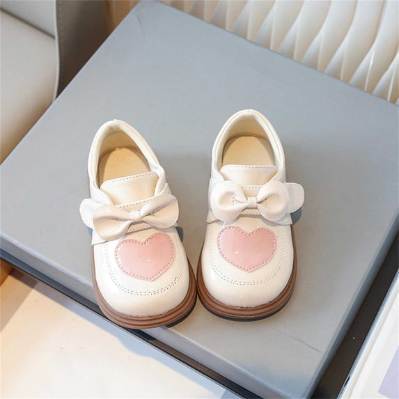BXJX Girls Dress Shoes Size 12 Little Kids, Bow Ankle Strap Closed Toe Non Slip Kids Girl Princess Shoes Beige