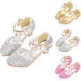 thumbnail image 1 of BXJX Girls Dress Shoes Size 12 Little Kids, Closed Toe Low Heel Party Kids Princess Shoes with Ankle Strap Silver, 1 of 8