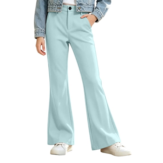 BXJX Girls Flare Pants, Side Pockets Zip-Button Fall Fashion Kids Casual Trousers Mint Green Size 5-6 T