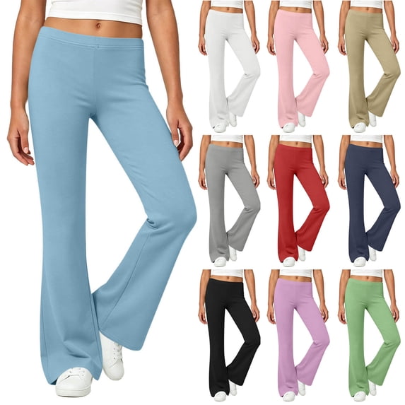 BXJX Girls Flare Pants Size 10-12 T, Elastic Waist School Casual Stretch Kids Yoga Pants Blue