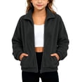 thumbnail image 1 of BXJX Girls Fleece Jackets, Long Sleeve Casual Stand Collar Zip‑Up Outerwear with Pockets Black Size 12-13 T, 1 of 9