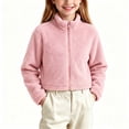 thumbnail image 1 of BXJX Girls Fleece Jackets Size 7-8, Zip‑Up Casual Stand Collar Warm Cropped Outerwear Pink, 1 of 7