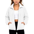 thumbnail image 1 of BXJX Girls Fleece Jackets, Stand Collar Long Sleeve Zip‑Up Casual Outerwear with Pockets White Size 8-9 T, 1 of 9