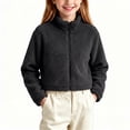 thumbnail image 1 of BXJX Girls Fleece Jackets, Warm Zip‑Up Stand Collar Casual Cropped Outerwear Black Size 9-10 T, 1 of 7