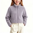 thumbnail image 1 of BXJX Girls Fleece Jackets, Zip‑Up Casual Warm Stand Collar Cropped Outerwear Gray Size 7-8 T, 1 of 7