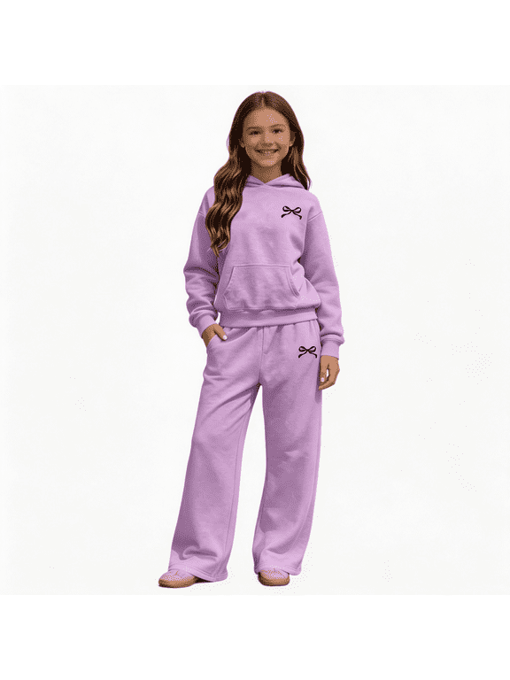 Girls Outfit Sets Size 8, Fall Winter Fleece Lined Long Sleeve Sports Hoodies and Straight-leg Pants 2 Piece Sets