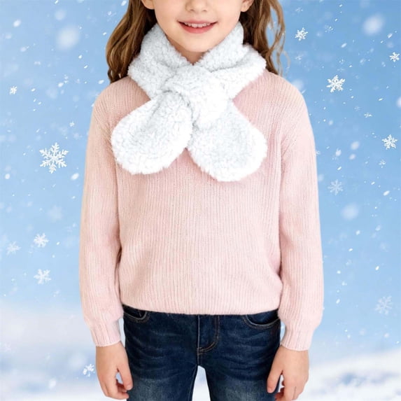 BXJX Girls Fleece Scarf, Warm Thick Soft Lightweight Neck Warmer for Winter White Size Free Size