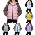 thumbnail image 1 of BXJX Girls Hooded Puffer Jackets Size 10-12 T, Color Block Thermal Full Zip Long Sleeve Quilted Winter Outerwear Pink, 1 of 9