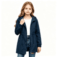 thumbnail image 1 of BXJX Girls Hooded Rain Jackets Size 7-8, Full Zip Drawstring Waist Water Resistant Windproof Outerwear with Pockets Navy, 1 of 9