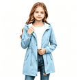 thumbnail image 1 of BXJX Girls Hooded Rain Jackets, Windproof Drawstring Waist Full Zip Water Resistant Outerwear with Pockets Light Blue Size 13-14 T, 1 of 9