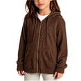 thumbnail image 1 of BXJX Girls Hooded Sweaters, Spring Fall Long Sleeve Casual Zip up Outerwear with Pockets Brown Size 11-12 T, 1 of 5