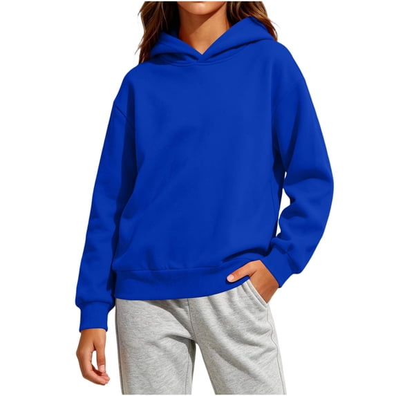 BXJX Girls Hoodies, Cotton Casual Spring Fall Long Sleeve Sweatshirts with Pockets Blue Size 5-6 T