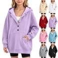 thumbnail image 1 of BXJX Girls Hoodies, Front Pockets Long Sleeve Warm Half Button Fall Pullover Sweatshirts Purple Size 8 T, 1 of 7