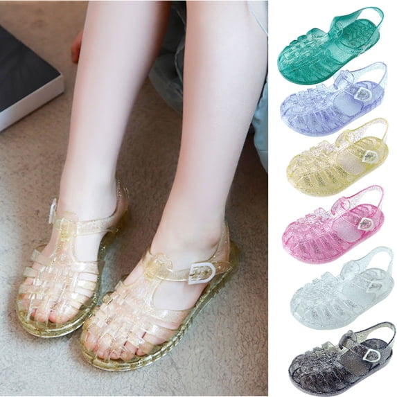 BXJX Girls Jelly Sandals , Adjustable Strap Closed Toe Holiday Slip-Resistant Shoes for Kids Yellow Size 8.5(Little Kids)