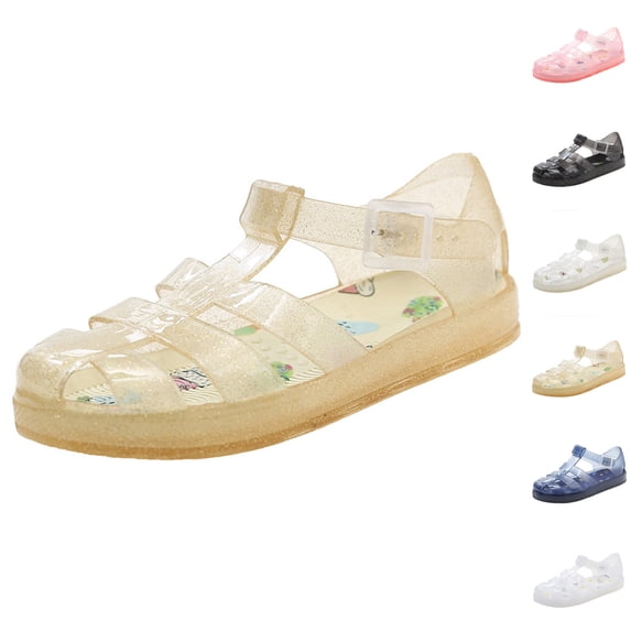 BXJX Girls Jelly Sandals , Ankle Strap Dance Closed Toe Slip-Resistant Kids Girl Shoes Gold Size 13(Little Kids)