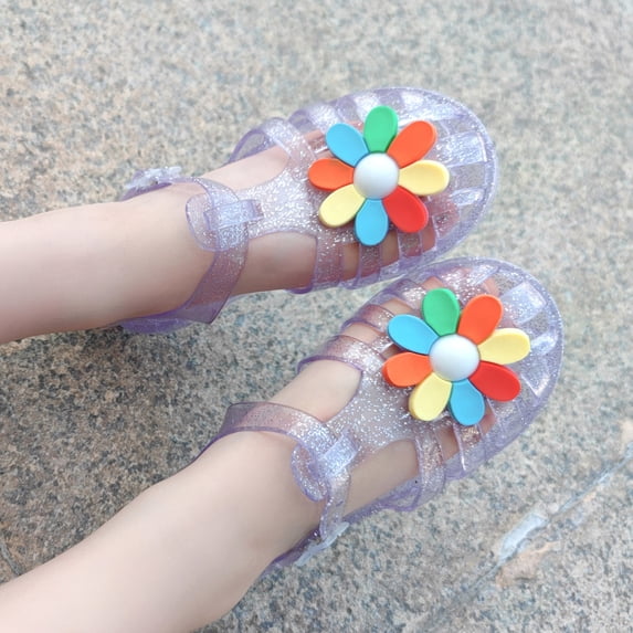 BXJX Girls Jelly Sandals , Closed Toe Adjustable Strap Casual Slip-Resistant Shoes for Kids Purple Size 8.5(Little Kids)