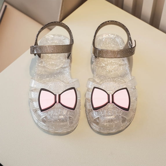 BXJX Girls Jelly Sandals , Closed Toe Non Slip Adjustable Strap Summer Kids Shoes Silver Size 9.5(Little Kids)
