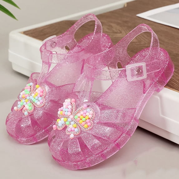 BXJX Girls Jelly Sandals , Closed Toe Non Slip Holiday Ankle Strap Summer Shoes Hot Pink Size 10(Little Kids)