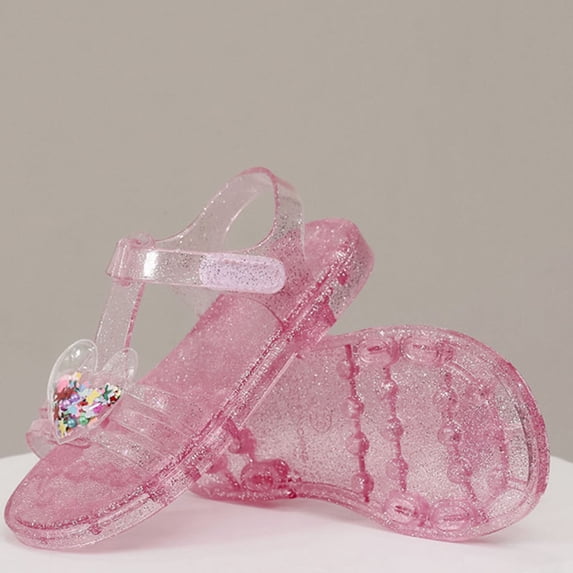 BXJX Girls Jelly Sandals , Non Slip Waterproof Ankle Strap Open Toe Summer Shoes Hot Pink Size 12.5(Little Kids)