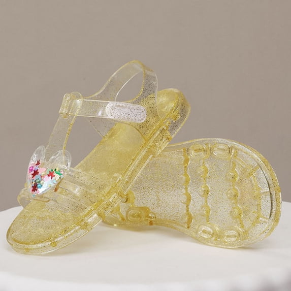 BXJX Girls Jelly Sandals , Open Toe Non Slip Ankle Strap Waterproof Summer Shoes Gold Size 12.5(Little Kids)