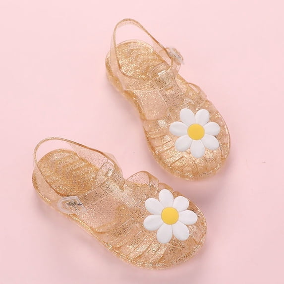 BXJX Girls Jelly Sandals , Slip-Resistant Summer Adjustable Strap Closed Toe Shoes for Kids Yellow Size 10.5(Little Kids)