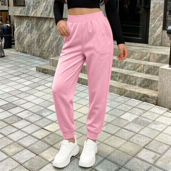 BXJX Girls Jogger Sweatpants, Elastic Waist Side Pockets Casual Comfortable Kids Sports Sweatpants Pink Size 9-10 T