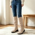 thumbnail image 1 of BXJX Girls Knee High Boots, Pull‑On Outdoor Non-slip Warm Winter Tall Boots Beige Size 1 Big Kids, 1 of 9
