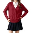 thumbnail image 1 of BXJX Girls Knit Cardigan Sweaters, Button Down School Uniform Cotton Long Sleeve Casual Cardigans with Pockets Wine Size 14-15 T, 1 of 6