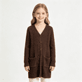 thumbnail image 1 of BXJX Girls Cardigan Sweaters, Long Sleeve Button Down Mid-length Knitted Fall Cardigans with Pockets Brown Size 11-12 T, 1 of 6